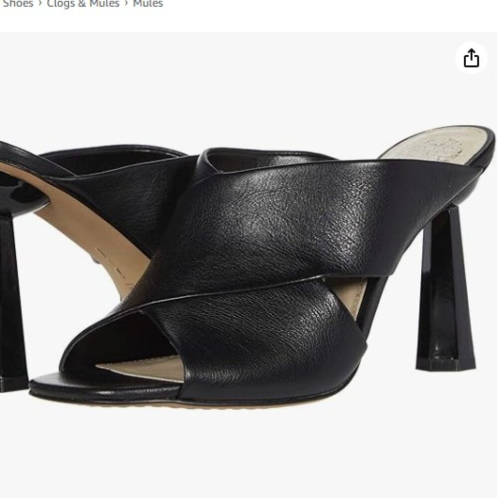 Vince Camuto Averessa Black Leather Mule Heel Sandal Size 8